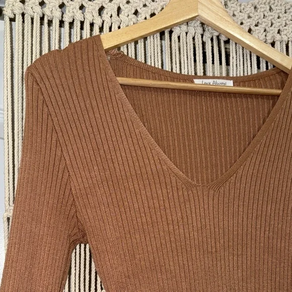 Love Always Tan Long Sleeve Knit Midi Dress - Picture 7 of 7
